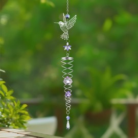Hanging Crystal Sun Catcher, Hummingbird Spiral Crystal Decorative, Sun Catcher Wind Spinner, Hanging Crystals for Decoration, Birthday Gift (Purple)