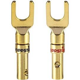Poppstar 2x High-Quality Cable Lugs, Fork Plug for electrical connection with speaker cables, up to 4mm² cable diameter, 24k gold-plated
