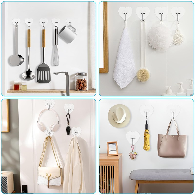 Adove Adhesive Hooks for Hanging, 24 Pack Heavy Duty Wall