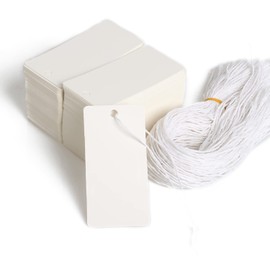 200pcs Gift Tags with String, Kraft Paper Blank Tags, Price Tags,Marking Tags,Display Label for DIY Project,Gifts Arts and Crafts Wedding Holiday (White)