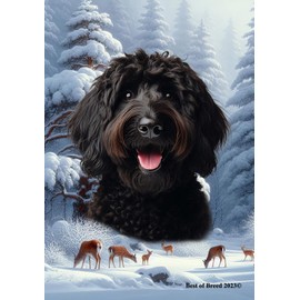 Labradoodle Black - Best of Breed Winter Wonderland Garden Flag 12" x 17"