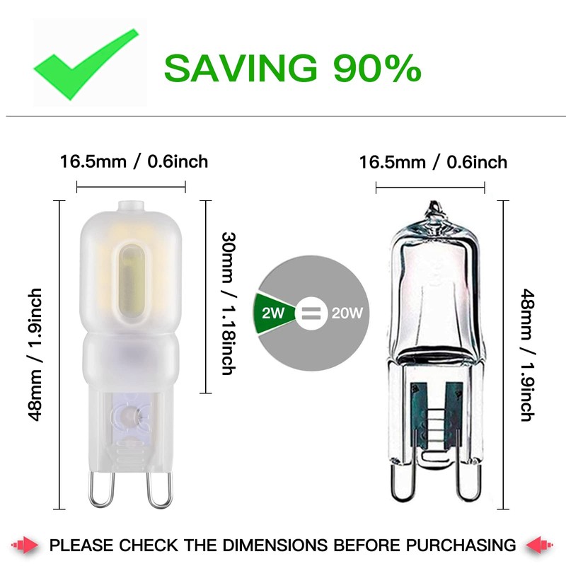 Sriomny G9 LED Bulb 2W Equivalent to 20W Halogen lamp