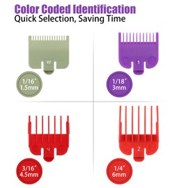 4 Professional Hair Clipper Guards Cutting Guides Fits for Most Wahl Clippers, Color Coded Clipper attachment Replacement - Guard Number: #1/2, #1, #1.5, #2(Length: 1/16, 1/8, 3/16 and 1/4 inch)