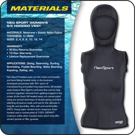 NeoSport Wetsuits Women's XSPAN 5/3mm Hooded Vest, Black, 10 - Diving, Snorkeling & Wakeboarding