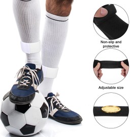 Yuanchu Soccer Shin Guard Straps, 4 PCS Anti Slip Soccer Legging Shin Fixed Straps Lightweight Adjustable Ankle Guards for Sports, Kicking Ball, Running, Cycling, Black and White