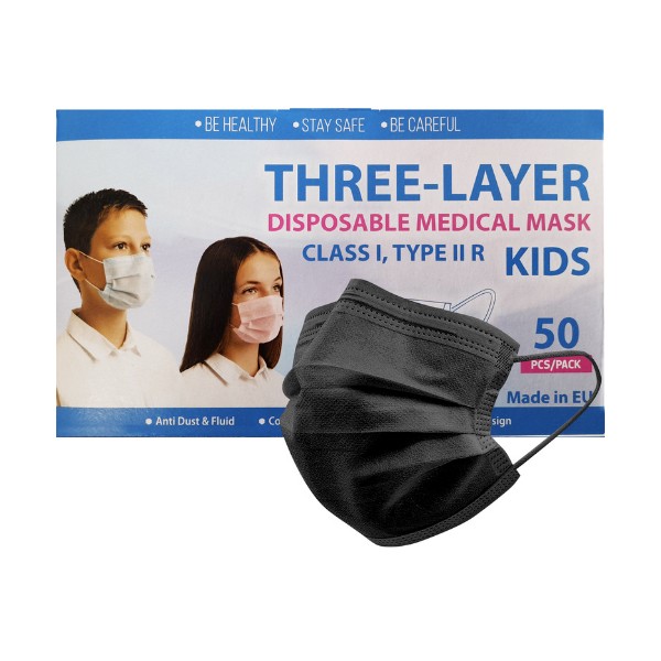 Vita4you Disposable Medical Masks for Kids Type IIR Black Color 50 pcs