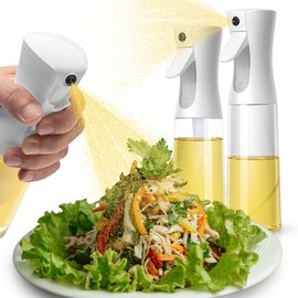 Cheer Collection Plastic Oil Sprayer Set of 2 – 200ml & 300ml Plastic Olive Oil Spray Bottles for Cooking, Food Prep, Salad, BBQ & Air Fryer Use, Easy Press Nozzle, White