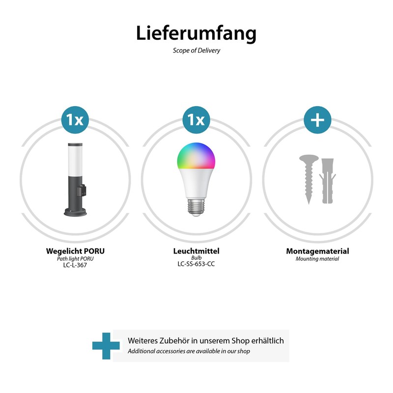 ledscom.de Poru Bollard Light with Socket for Outdoor Use, Anthracite,