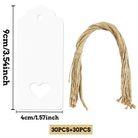 30Pcs Kraft Paper Gift Tags, Large Blank Gift Tags, Hollow Heart White Gift Tags, Gift Labels with String - 4 x 9 cm