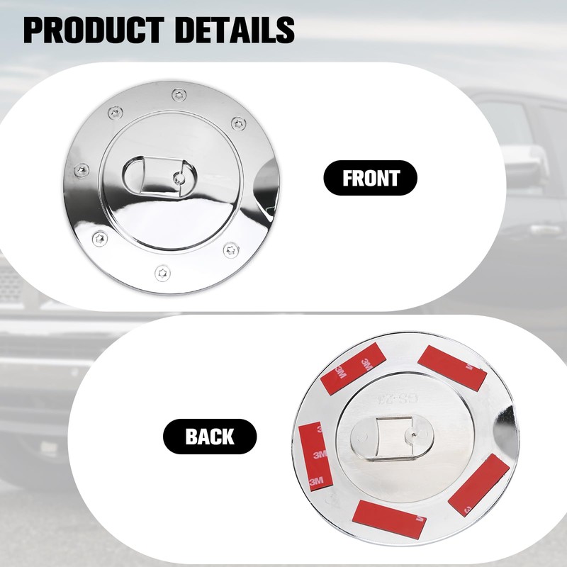 Chrome Fuel Tank Cap，Gas Door Cover for 2009–2017 Dodge Ram