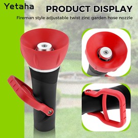 Yetaha Fireman Style Garden Hose Nozzle, Heavy Duty Brass Hose Nozzle, Professional Classic Adjustable Twist Nozzle with Slip Grip Handle, Red
