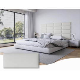 Gorkett Leather White Upholstered Queen Size Headboard, 12 Panels Peel and Stick Wall Bed Panels, Tufted Decorative Backboard for Modern Bedrooms, 10"x24" Each, Leather - White