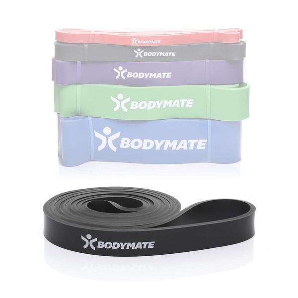 Bodymate Fitness Band, Elastic Resistance Band Made of Natural Latex, Trains Strength, Endurance, Coordination, Flexibility and Much More for Beginners & Professionals, 208 cm, black