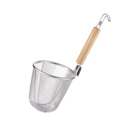 Commercial Ramen Tsubo Kitchen Utensils, Udon, 5.5 inches (14 cm), Round, Hot Water Strainer, Stainless Steel, Wooden Handle with Hook, Mesh for Ramen, For Restaurants and Restaurants, Home Use,