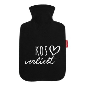 Huuraa Wärmflasche Kos verliebt Geschenk 1,8 Liter Black Classic Veloursbezug Kos Präsent