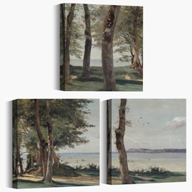 SIGNFORD 3 Piece Canvas Wall Art Lakeside Tranquility Serene Lake and Trees Nature Wilderness Illustrations Rustic Zen Colorful for Living Room, Bedroom, Office - 12"x12"x3