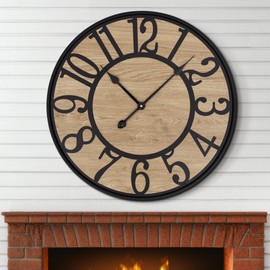 Maxstar Large Wall Clock for Living Room,Metal & Wood Silent Rustic Farmhouse with Arabic Numeral, Battery Operated Wall Clocks Decorative for Bedroom Office Home Decor 32inch Black