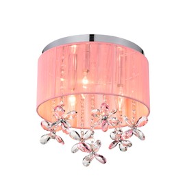 Flush Mount Ceiling Light for Girls Room, Pink Crystal Flower Chandelier 3-Light,Princess Style Decorative Light Fixture for Bedroom, Nursery, Hallway, Closet