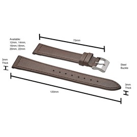 STUNNING SELECTION Alpine flat Stitched Genuine Leather Watch strap with Quick Release Spring Bars - Brown - 12 mm