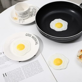 3Pcs Artificial Fried Egg Aesthetic Rug Easter Stress Decor Fake Fried Egg Novelty Squeeze Decors for Adult Birthday Gifts Easter Party Favors Semi Circle Bath Mat,Novelty Dollhouse Accessories