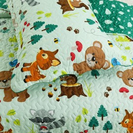 MarCielo Kids Quilt Bedspread Set Throw Blanket for Teens Girls Boys Bedding Coverlet (Full, Forest)