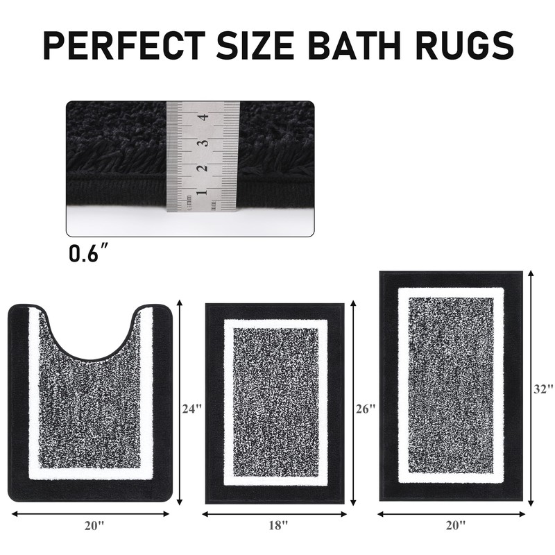 Pauwer Bathroom Rug Sets 3-Piece Shower Rugs with U-Shaped Contour