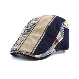 WITHMOONS Mens Newsboy Flat Hat Cotton Patchwork Cabbie Catsby Buckle Adjustable Cap YZ30116, Navy, Large