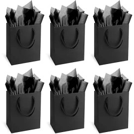 Generic Black Gift Bags With Handles Large Paper Bags Bulk for Party Shopping Wedding BirthdaySize: 12.5x4.5x11 Inch-12-PCS, Color: Black, thickness: 250gsm
