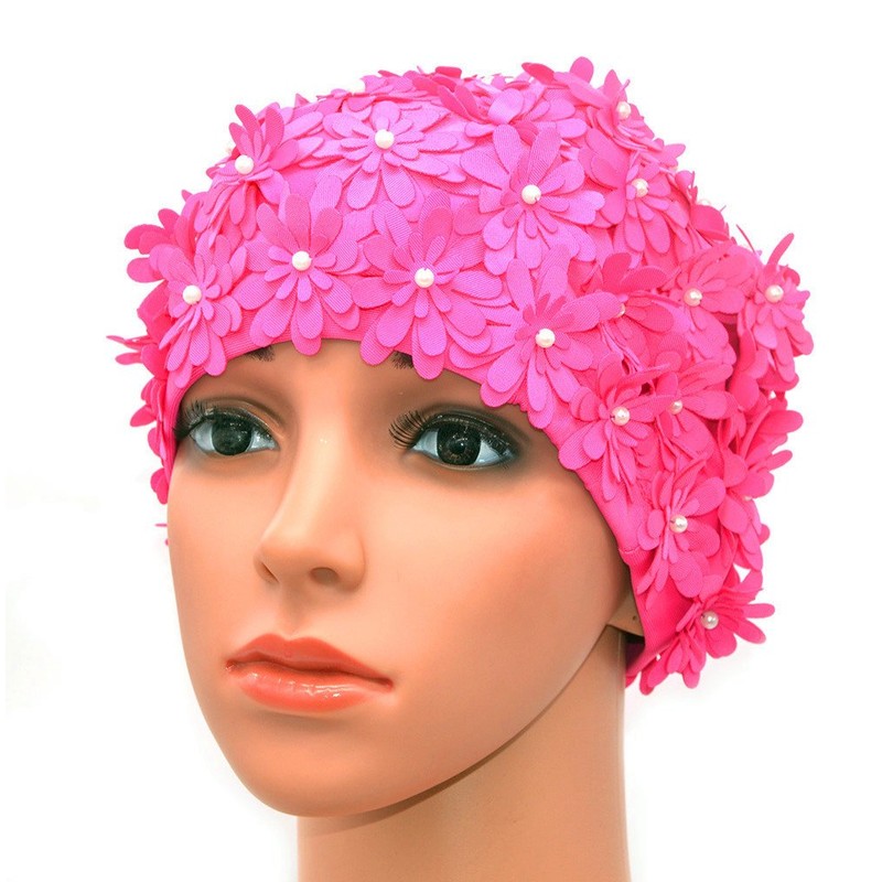 Medifier Swim cap Multi-layer Floral Petals Retro Style Bathing Caps