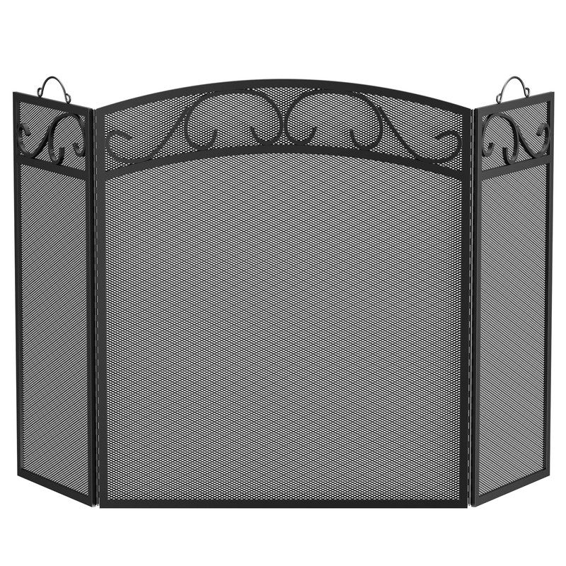 Fire Beauty Fireplace Screen 3 Panel with Handles Wrought Iron