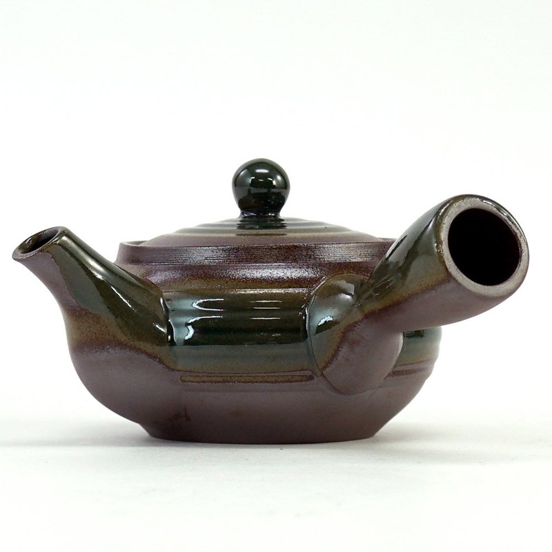 Maruyoshi Pottery Flat Teapot, No. 1.5, Oribe Roll (Bottom Net)