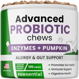 Probiotic Chews with Digestive Enzymes, Probiotics, Prebiotics - Dog GUE Health - Aids in Stool Quality, Gas, Constipation, Diarrhea Relief - 120 Ct (Pack of 1) BBQ Chicken