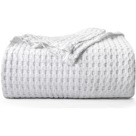 Utopia Bedding Cotton Waffle Blanket 300 GSM (White - 120x120 Inches) Soft Lightweight Breathable Bed Blanket Big Size Layering Any Bed for All Season