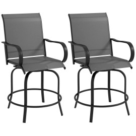 UIRIO Set of 2 Outdoor Patio Bar Stools Swivel Bar Height Chairs with Back Textilene