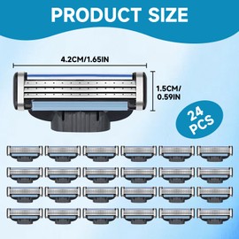 Razor Blade Refills for Men - 24PCS Compatible with Mach3 Razors, Dual Lubrication Blades for Extra Close & Comfortable Shave
