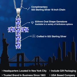 Gem Stone King Cross Necklace for Women | 925 Sterling Silver | Christian Gifts | Oval 6X4MM | Gemstone Birthstone Necklace | Jesus Christian Religious Crucifix Necklace | With 18 Inch Silver Chain