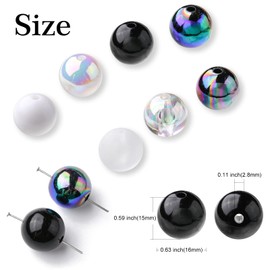 DanLingJewelry 100pcs 15mm AB Color Round Beads White & Black Acrylic Beads for Jewelry Making