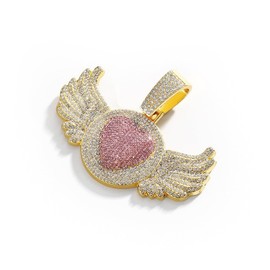 CAVIEA Chunky Heart with Wings Pendant Cuban Chain Link Choker Necklace for Men Women Fake Diamond Iced out Bling Hip-hop 90s Prom Y2k Costume Party Jewelry, Rhinestone, Cubic Zirconia