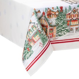 Elrene Home Fashions Storybook Christmas Village Bordered Holiday Wrinkle Resistant Tablecloth, 60" x 120", Rectangle, Multi