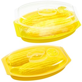 SiliFine 2 Pcs Microwave Corn Steamer with Lid Fast & Easy Steam Cooker for Corn on The Cob & More, 2 Pieces at Once, Vented Lid, Dishwasher Safe, Microwave Vegetable Dishes Steamer Kitchen (Yellow)