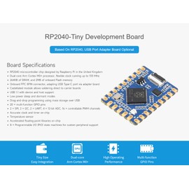 RP2040 Development Board Based on Raspberry Pi RP2040 Microcontroller Chip Dual-Core Arm Processor, 20 x Multi-Function GPIO Pins, Supports C/C++, MicroPython, Arduino, 23.5 x 18 x 2.1 mm