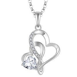EJARY Heart Necklaces for Women 925 Sterling Silver April Birthstone Pendant Necklace Birthday Valentine's Mother Day Heart Jewelry for Mom Wife her