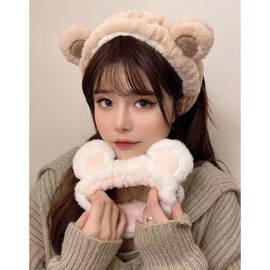 BIANHUAN Hair Band, Face Washing, Headband, Fluffy, Bath, Hair, Turban, For Adults & Children, For Boys, Girls, Kids, Bears, (White)