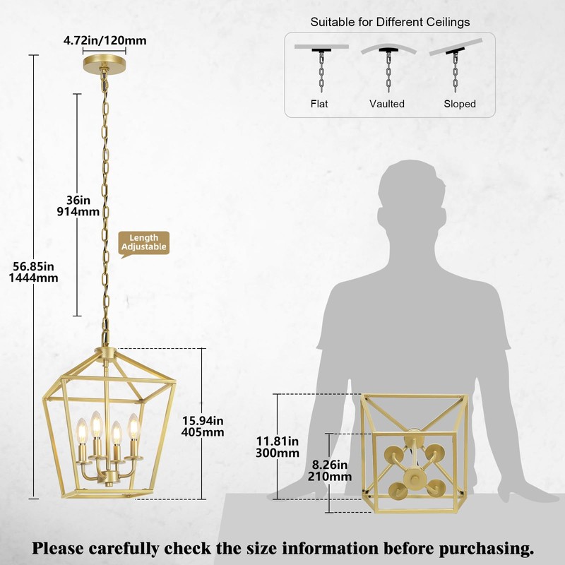 4 Light Gold Chandelier, Industrial Ceiling Light Lantern Light Fixtures