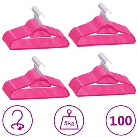 LOPOO 100 Pcs Clothes Hanger Set for a Stylish and Organized Closet, Anti-Slip Pink Velvet, Durable with Trouser Bar