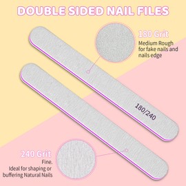 Pack of 50 Nail Files 180/240 Grit Nail Files for Natural Nails, Professional Nail File for Fingernails, Double-Sided Emery Board Nail File for Nail Studio