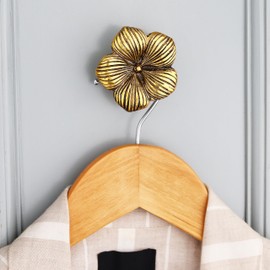 Indian Shelf 3 Pieces Boho Flower Decorative Wall Hooks Gold Floral Vintage Coat Hooks for Hanging Things, Towels, Purse, Bags, Backpack