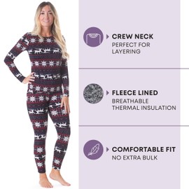 Rocky thermal underwear women long johns womens thermals top bottom set fleece lined under wear clothes base layer thermals women cold weather winter ski (Christmas Design - 3X-Large)