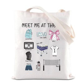 Volleyball Lovers Tote Bag Volleyball Player Gift Coquette Bow Volleyball Gift Coach Gift Sport Season Gift Meet Me At The Net Shoulder Bag (Net Tote)
