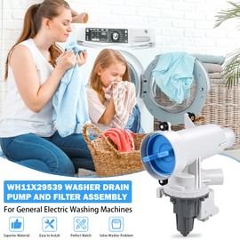 WH11X29539 Washer Drain Pump and Filter Assembly Compatible with GE Front Load Washing Machines Clothes Washer Replacement Parts AP6986715 4962370 PS16217203 EAP16217203 B25-3A04 PD00065822